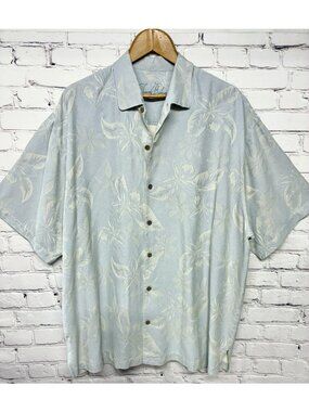 Men’s Tommmy Bahama Blue Floral Palm Tree 100% Silk Button Front Shirt Sz 2X